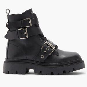 Roberto Cavalli Class Lug Platform Moto Ankle Boot Black Leather Combat Buckle 9